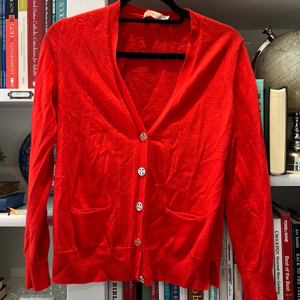 Tory Burch red cartigan - size large - gold buttons